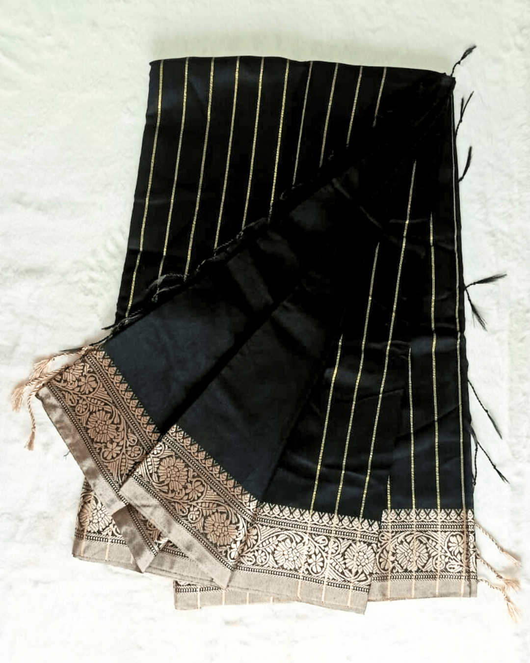 12 Black Cotton Saree - Image 1