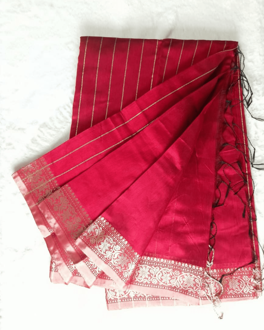 13 Deep Red Cotton Saree - Image 1