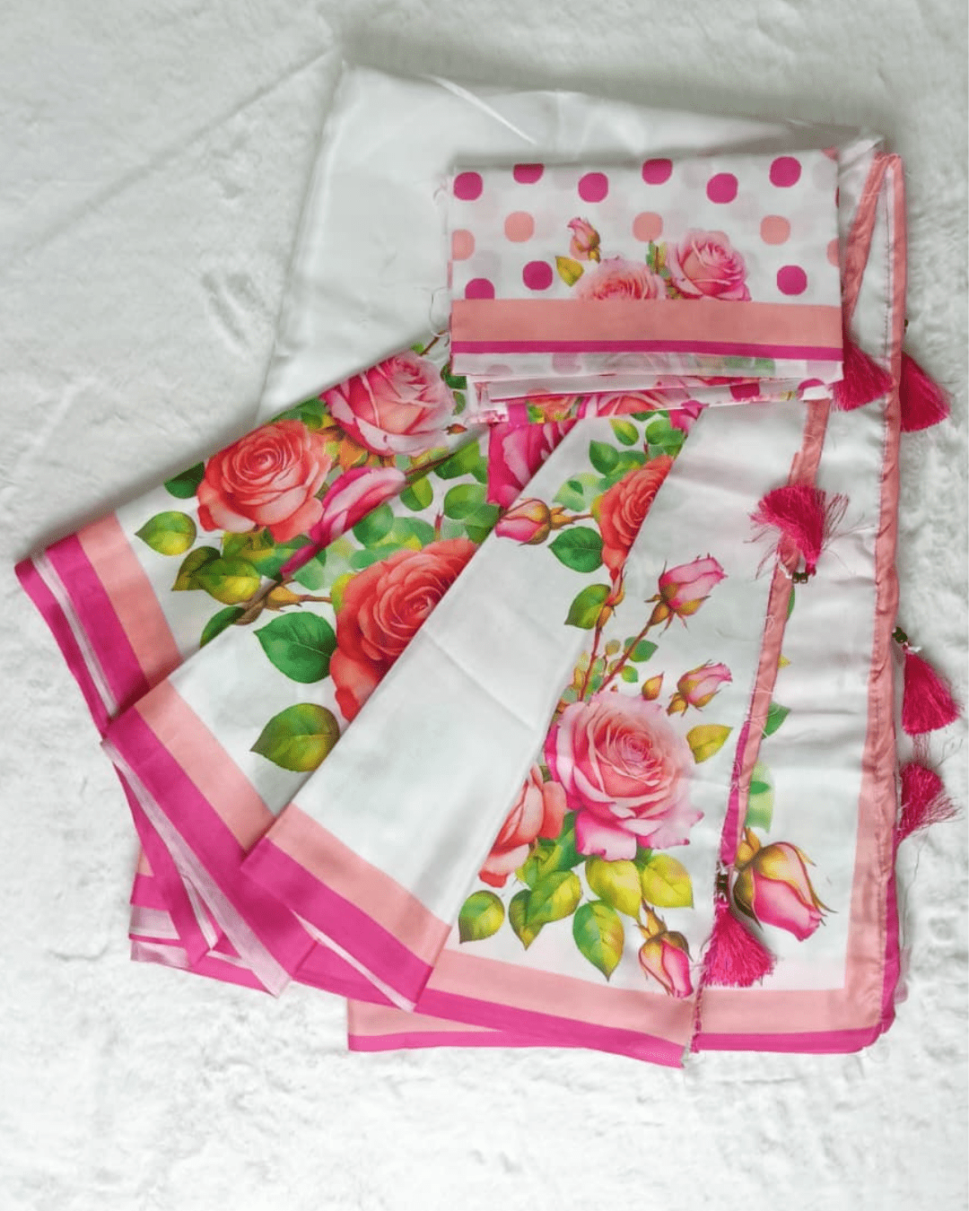 16 Rose Printed Half-Silk Saree - Image 1