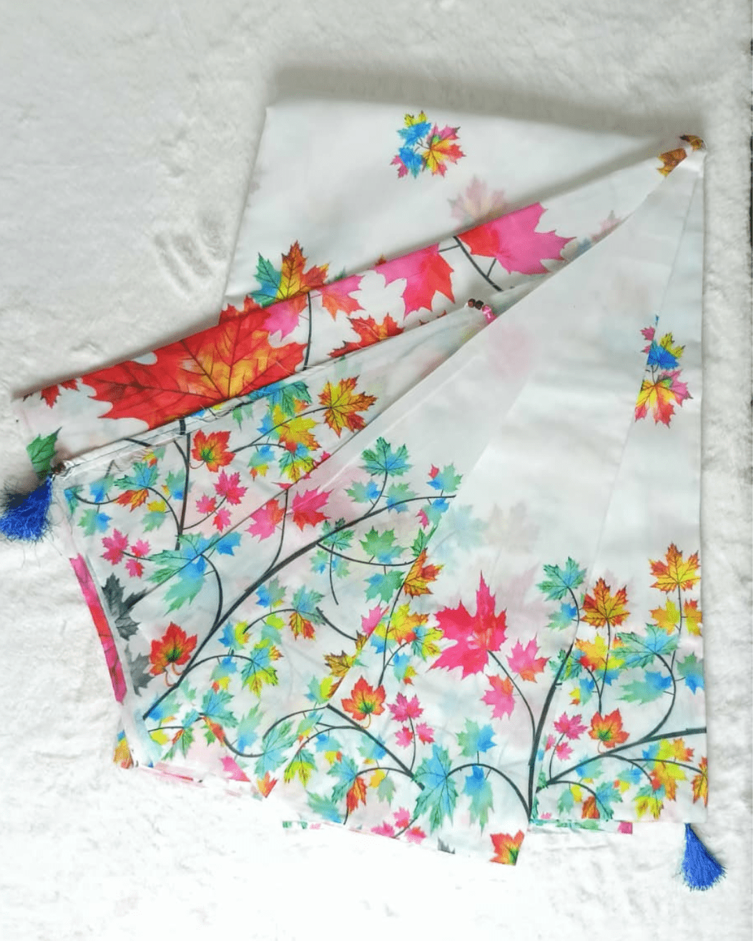 18 Maple Leaf Digitally Printed Half-Silk Saree - Image 1