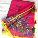 Pink Floral Digitally Printed Half-Silk Saree